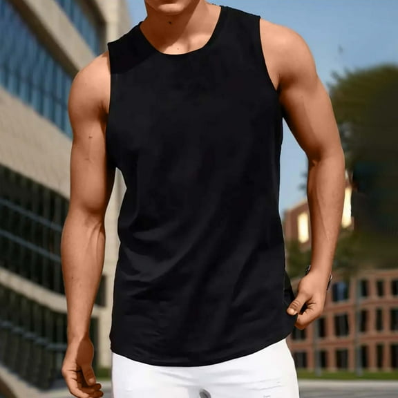 Busydd Mens Tank Tops Sleeveless Round Neck Summer Tops Comfy Breathable Workout Shirts for Men Casual Cotton Tees XL
