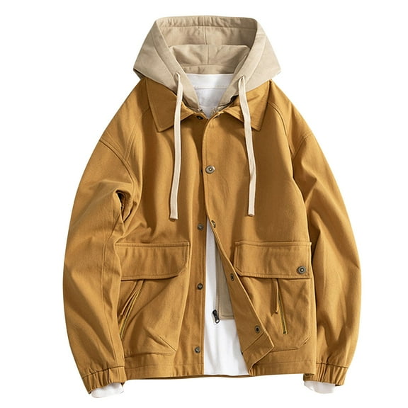 Busydd Mens Winter Jacket Button Long Sleeve Solid Color Winter Coats for Men Casual Oversized Hooded Jackets Outerwear Plus Size Mens Coat with Pockets M-4XL