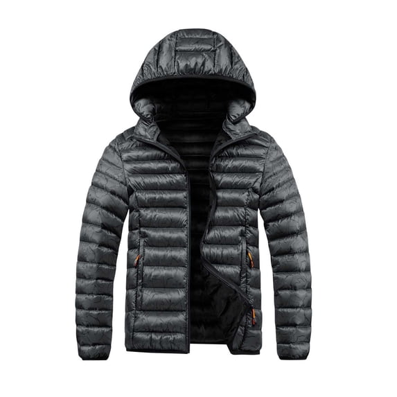 Busydd Mens Winter Jacket Comfy Casual Detachable Hood Puffer Jacket Solid Color Long Sleeve Winter Coats for Men Fashion Zip up Puffy Outerwear with Pockets 3XL
