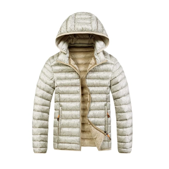 Busydd Mens Winter Jacket Comfy Casual Detachable Hood Puffer Jacket Solid Color Long Sleeve Winter Coats for Men Fashion Zip up Puffy Outerwear with Pockets L