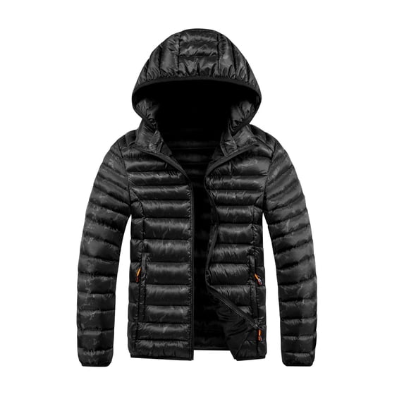 Busydd Mens Winter Jacket Comfy Casual Detachable Hood Puffer Jacket Solid Color Long Sleeve Winter Coats for Men Fashion Zip up Puffy Outerwear with Pockets L