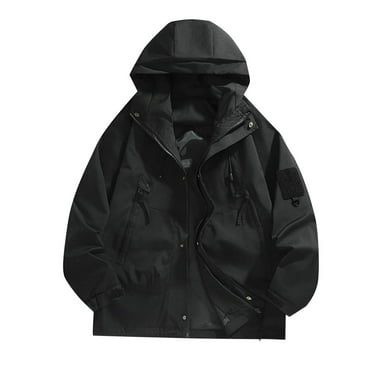 Busydd Mens and Womens Windbreaker Jackets Casual Zipper Button Hooded Jacket Solid Color Long Sleeve Oversized Rain Jacket Windproof Outdoor Sport Coats with Pockets Plus Size Jackets S-4XL
