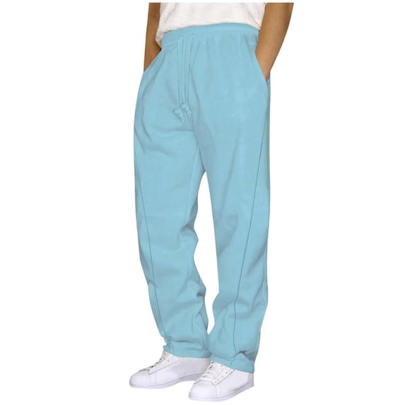 Busydd Mens Workout Pants Casual Baggy Elastic Waist Drawstring Sweat Pants for Mens Solid Color Straight Leg Pockets Mens Sweatpants L