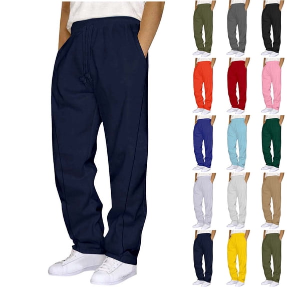 Busydd Mens Workout Pants Casual Baggy Elastic Waist Drawstring Sweat Pants for Mens Solid Color Straight Leg Pockets Mens Sweatpants S