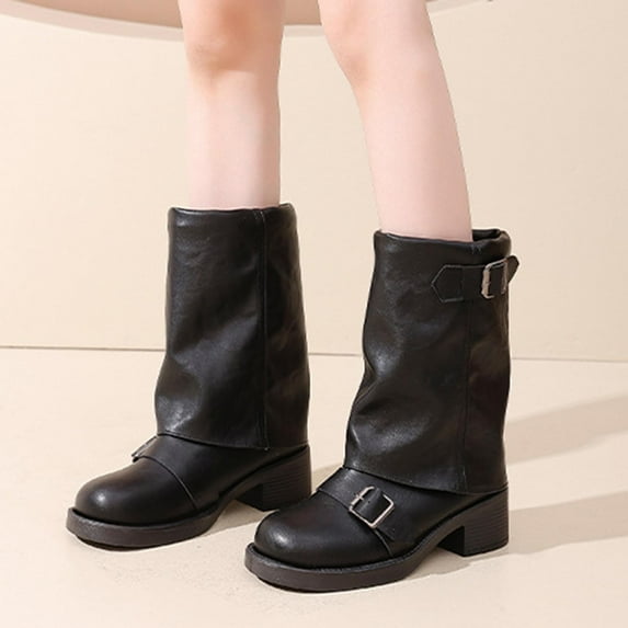 Busydd Mid Calf Boots for Women Comfortable Thermal Winter Boots for Women Casual Chunky Heel Solid Color Womens Boots 9.5