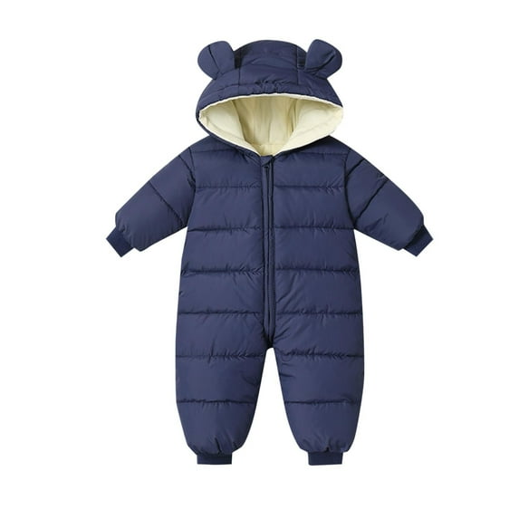 Busydd Newborn Baby Boy Clothes 0-3 Years Winter Warm Comfy Puffer Rompers Solid Color Long Sleeve Baby Girl Romper Zipper Hooded Infant Toddler Girl Clothes