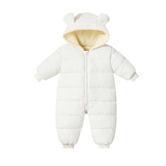 Busydd Newborn Baby Boy Clothes 0-3 Years Winter Warm Comfy Puffer Rompers Solid Color Long Sleeve Baby Girl Romper Zipper Hooded Infant Toddler Girl Clothes