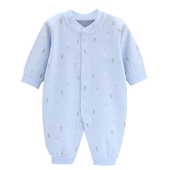 Busydd Newborn Baby Boys Girls Rompers Round Neck Long Sleeve Infant Clothes Cute Print Button Down Cotton Toddler Romper Jumpsuits Unisex Boy Baby Clothes 0-12 Months