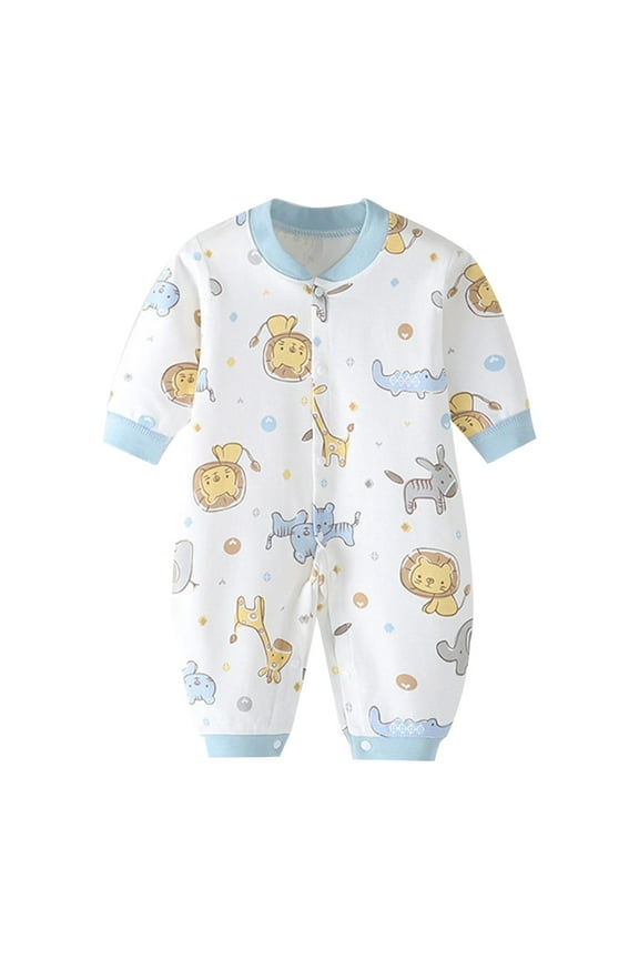 Newborn Baby Boys Girls Rompers V Neck Long Sleeve Toddler Romper Cute Print Side Tie Romper Jumpsuits Unisex Cotton Infant Clothes 0-9 Months