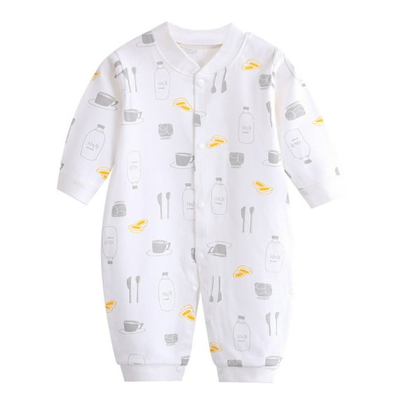 Busydd Newborn Baby Boys Girls Rompers V Neck Long Sleeve Toddler Romper Cute Print Side Tie Romper Jumpsuits Unisex Cotton Infant Clothes 0-9 Months