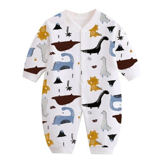 Busydd Newborn Baby Boys Girls Rompers V Neck Long Sleeve Toddler Romper Cute Print Side Tie Romper Jumpsuits Unisex Cotton Infant Clothes 0-9 Months