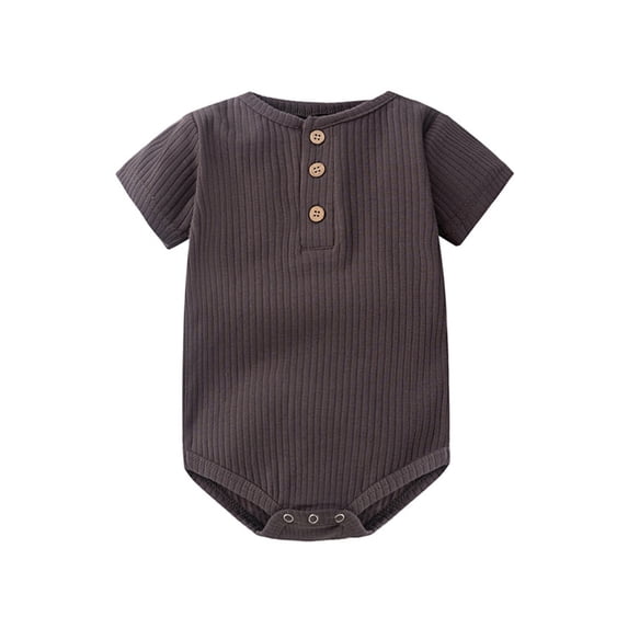 Busydd Newborn Clothes Onesie 0-24 Months Comfortable Solid Color Knit Ribbed Baby Boy Romper Summer Breathable Short Sleeve Round Neck Button Infant Girl Clothes 18-24 Months