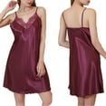 thumbnail image 1 of Busydd Nightgowns for Women V Neck Sleeveless Spaghetti Straps Nightdress Casual Solid Color Satin Pajamas Comfort Lace Trim Sleepwear, 1 of 2