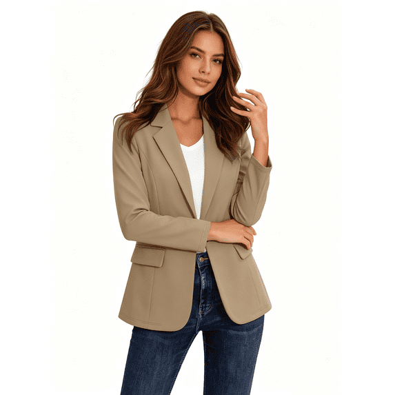 Busydd Notch Lapels Womens Blazer Solid Color Long Sleeve Formal Jackets for Women Business Casual Single Button Closure Suit Jacket M