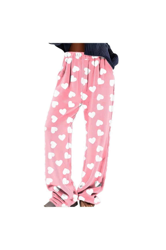 Pajama Pants for Women Casual Baggy Sleep Pants Trendy Elastic Waist Love Heart Print Flannel Pants Plus Size Pants 5XL