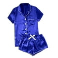 thumbnail image 1 of Busydd Pajama Sets for Women 2 Piece Button Up Satin Pajama Set Short Sleeve Lapel Tops and Shorts Loungewear Set Casual Solid Color Sleepwear with Pocket, 1 of 8