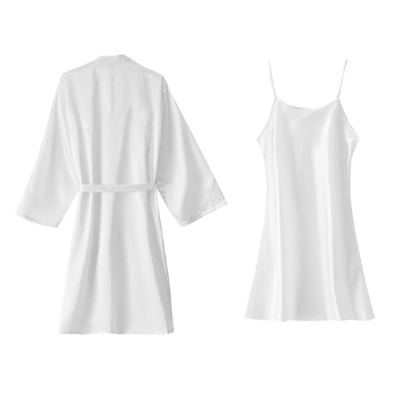 Busydd Pajama Sets for Women 2 Piece Solid Color Satin Pjs Sets Robes and Sleeveless Spaghetti Straps Nightdress Loungewear Set Casual Comfy Sleepwear