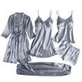 thumbnail image 1 of Busydd Pajama Sets for Women 5 Piece Solid Color Silk Pjs Sets Lightweight Robes Dress Cami Shorts Pants Sleepwear Plus Size Nightgowns for Women S-4XL, 1 of 3