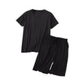 thumbnail image 1 of Busydd Pajama Sets for Men 2 Piece Short Sleeve V Neck T Shirts and Drawstring Shorts Loungewear Set Casual Cozy Solid Color Sleepwear, 1 of 4