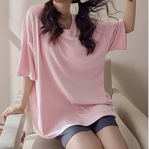 Busydd Pajamas for Women Set Short Sleevel Round Neck Top Built in Bra and Shorts Two Piece Sets for Women Summer Casual Plain Loungewear Set Comfy Breathable Cotton Sleepwear