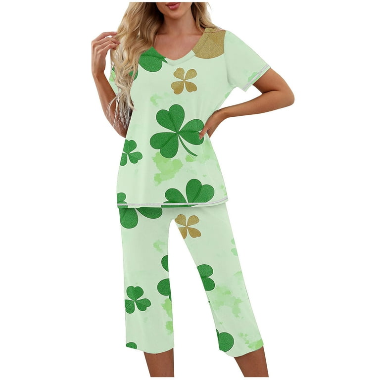 Busydd Pajamas for Women Shamrock Print St Patricks Day Outfits