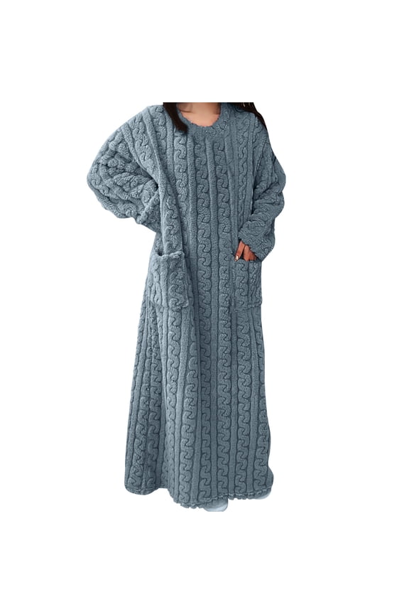 Pajamas for Women Fashion Solid Color Flannel Pajamas Casual Soft Warm Plush Nightgowns for Women Cozy Fuzzy Winter Loungewear with Pockets