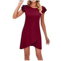 Busydd Pajamas for Women Ruffle Sleeve Round Neck Nightdress Casual Solid Color Nightgown Comfort Sleepwear