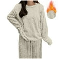 thumbnail image 1 of Busydd Pajamas for Women Solid Color Fleece Sweatshirts for Women Long Sleeve Crewneck Pajamas Tops Casual Warm Winter Women's Sleepwear Free Size, 1 of 9