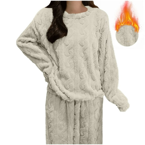 Busydd Pajamas for Women Solid Color Fleece Sweatshirts for Women Long Sleeve Crewneck Pajamas Tops Casual Warm Winter Women's Sleepwear Free Size