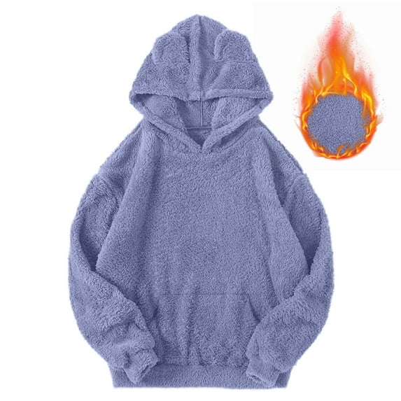 Busydd Pajamas for Women Solid Color Fleece Womens Pajamas Tops Long Sleeve Hooded Women's Sleepwear Casual Warm Winter Womens Pjs with Pocket 2XL