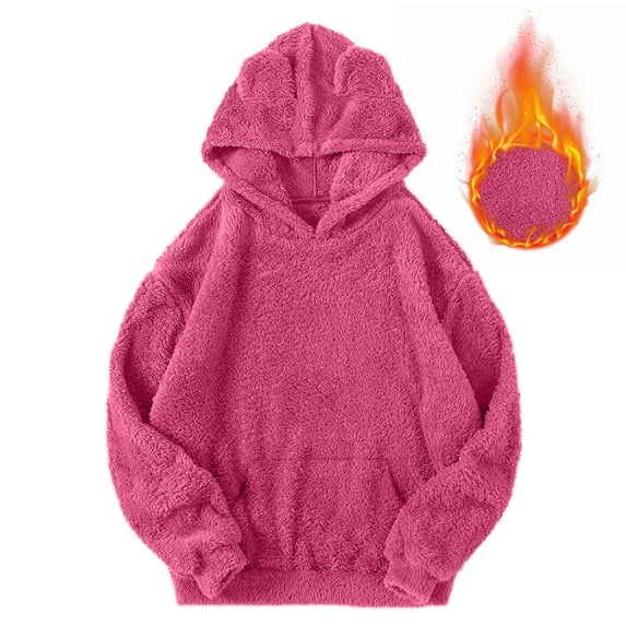 Busydd Pajamas for Women Solid Color Fleece Womens Pajamas Tops Long Sleeve Hooded Women's Sleepwear Casual Warm Winter Womens Pjs with Pocket 2XL