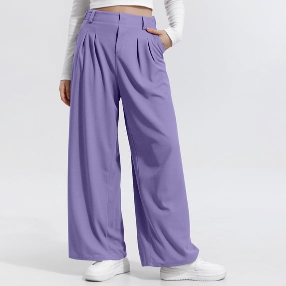 Busydd Pants for Women Solid Color High Waisted Dress Pants Comfortable Baggy Wide Leg Pants Casual Versatile Women's Pants with Pockets XL