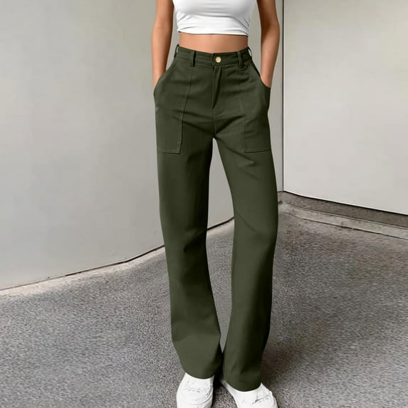 Busydd Pants for Women Solid Color Pockets Cargo Pants Women Baggy Comfortable Casual Button Sweatpants Women M