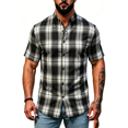 thumbnail image 1 of Busydd Plaid Shirts for Men Casual Stand Collar Button Down Shirt Men Fashion Short Sleeve Summer Shirts 2XL, 1 of 10