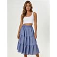 thumbnail image 1 of Busydd Plaid Skirt for Women Casual Flowy Elastic Waist Linen Skirt Fashion Summer Tiered Midi Skirt 2XL, 1 of 9