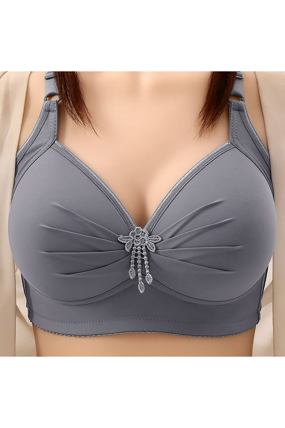 Plus Size Bras for Women for Large Bust Solid Color Pleated Supportive Push Up Bra No Underwire Seamless Wireless Everyday Underwear