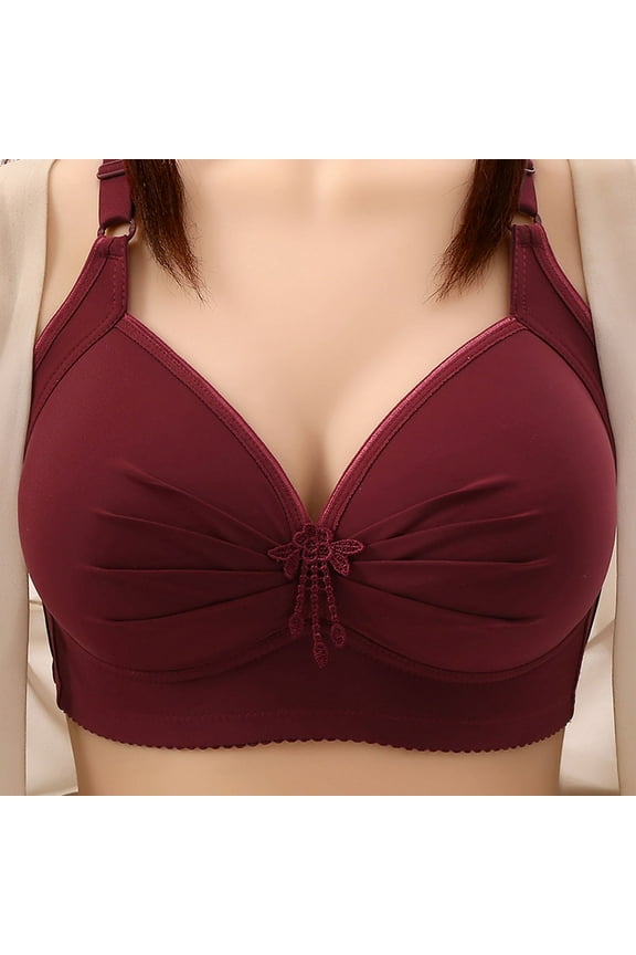 Plus Size Bras for Women for Large Bust Solid Color Pleated Supportive Push Up Bra No Underwire Seamless Wireless Everyday Underwear