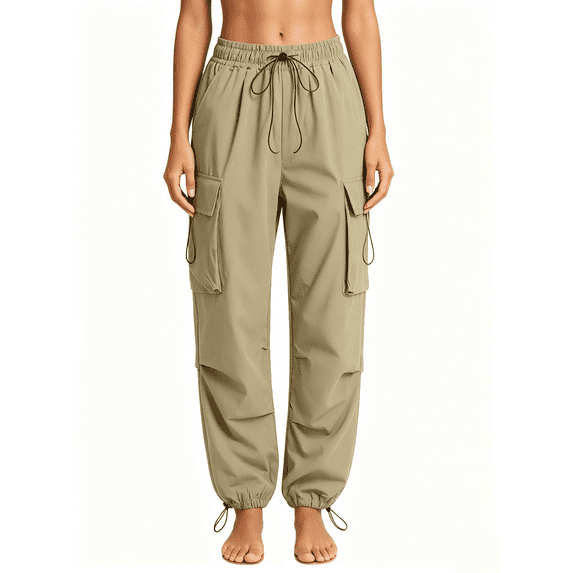 Busydd Plus Size Cargo Pants Women with Multiple Pockets and Drawstring Casual Elastic Waist Solid Color Womens Joggers L