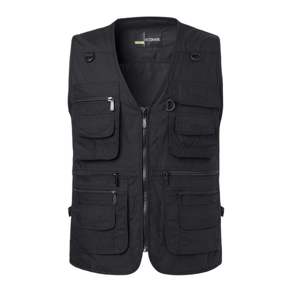 Busydd Plus Size Cargo Vest for Men Casual V Neck Sleeveless Men's Outerwear Vests Oversized Comfy Solid Color Zipper Mens Vest Outdoor Hiking Sport Coats with Pockets L