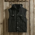 thumbnail image 1 of Busydd Plus Size Denim Vest for Men Fashion Vintage Sleeveless Men's Outerwear Vests Casual Oversized Removable Hooded Men's Vest Solid Color Button Mens Vest with Pockets 5XL, 1 of 3