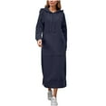 thumbnail image 1 of Busydd Plus Size Dresses for Women Casual Solid Color Fleece Midi Dresses for Women Trendy Hooded Drawstring Long Sleeve Dress for Women with Pockets 4XL, 1 of 8