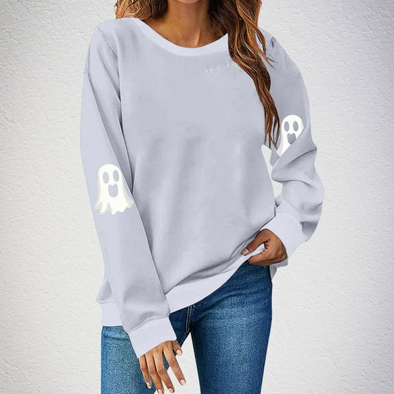 Busydd Plus Size Halloween Sweatshirts for Women Casual Long Sleeve Women's Sweatshirts Fashion Graphic Crewneck Sweatshirt Loose Oversized Fall Sweatshirts for Women L