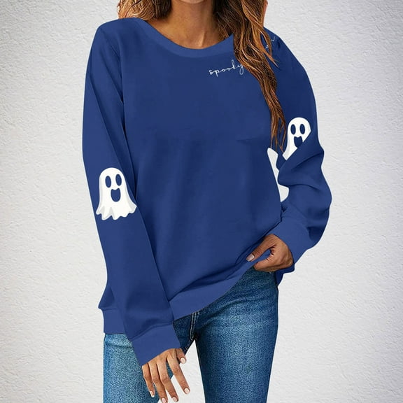 Busydd Plus Size Halloween Sweatshirts for Women Casual Long Sleeve Women's Sweatshirts Fashion Graphic Crewneck Sweatshirt Loose Oversized Fall Sweatshirts for Women XL