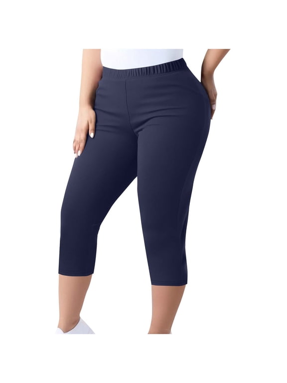 Plus Size Leggings for Women S-5XL Casual Slim Solid Color Sweatpants Elastic Waist Capris Workout Leggings Summer Stretchy Gym Yoga Pants