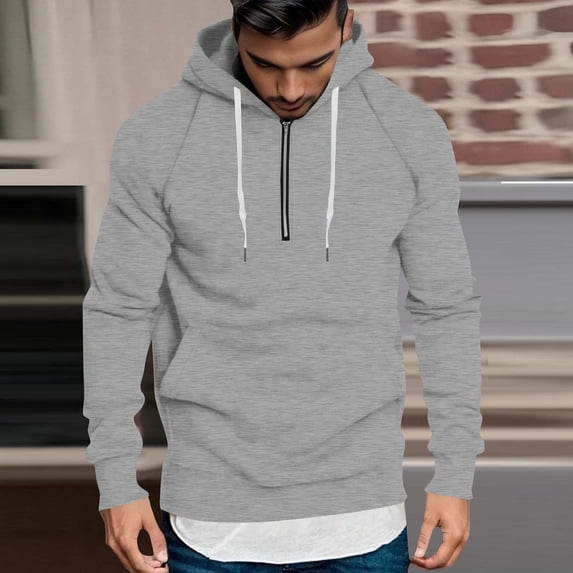 Busydd Plus Size Men Hoodies Fashion Zip Drawstring Mens Sweatshirts Hoodies Long Sleeve Fleece Pullover Hoodies with Pocket 2XL