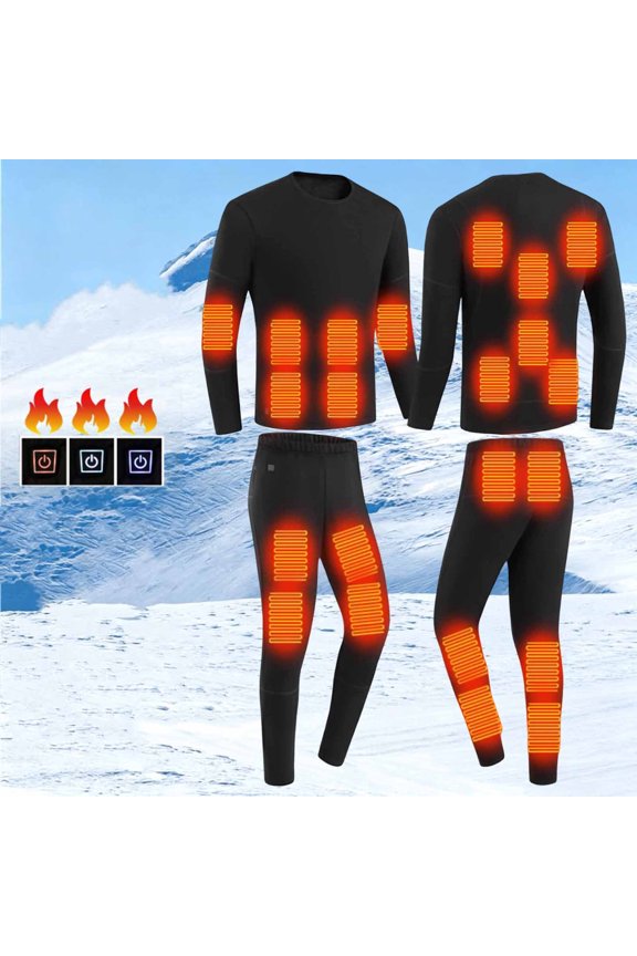 Plus Size Men Thermal Underwear Set Battery Not Included 22 Areas Heated Long Johns Set Winter Warm 2 Piece Solid Color Base Layer Set S