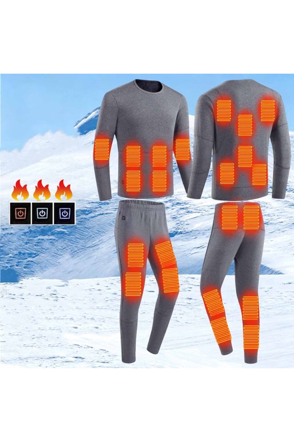 Plus Size Men Thermal Underwear Set Battery Not Included 22 Areas Heated Long Johns Set Winter Warm 2 Piece Solid Color Base Layer Set S