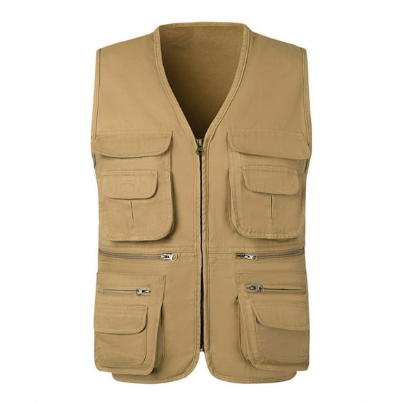 Busydd Plus Size Men's Outerwear Vests Sleeveless Zipper Outdoor Hiking Sports Coats Casual Comfy Cotton Solid Color Men's Vest with Pockets XL