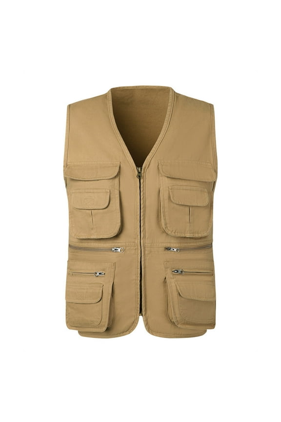 Plus Size Men's Outerwear Vests Sleeveless Zipper Outdoor Hiking Sports Coats Casual Comfy Cotton Solid Color Men's Vest with Pockets XL