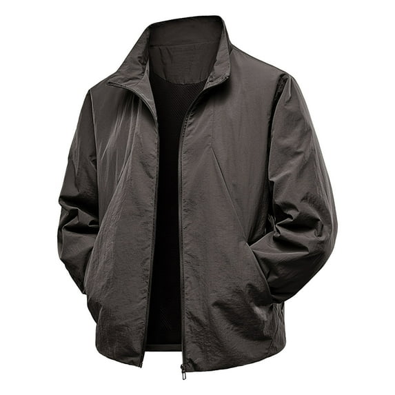 Busydd Plus Size Mens Jacket Solid Color Long Sleeve Sport Coats Casual Stylish Lapel Zipper Jackets for Men with Pockets 3XL